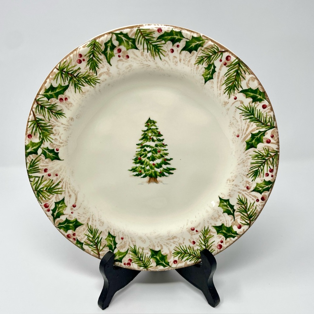 Pier 1 Imports Winter’s Wonder Salad Plate Pine & Holly Border Christmas Decor